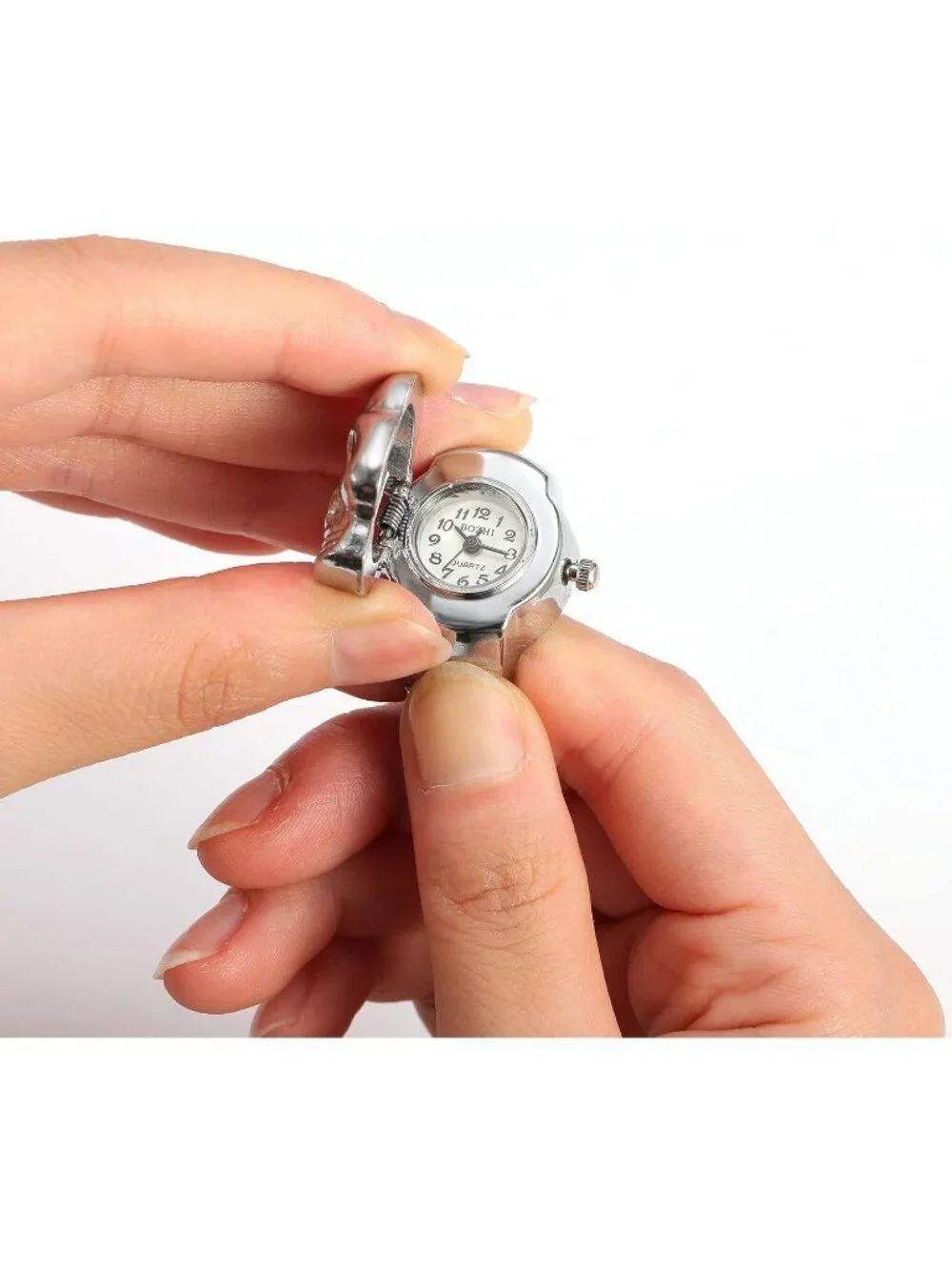 Unisex Silver And Red Analog Punk Skull Flip-Open Adjustable Finger Ring Watch